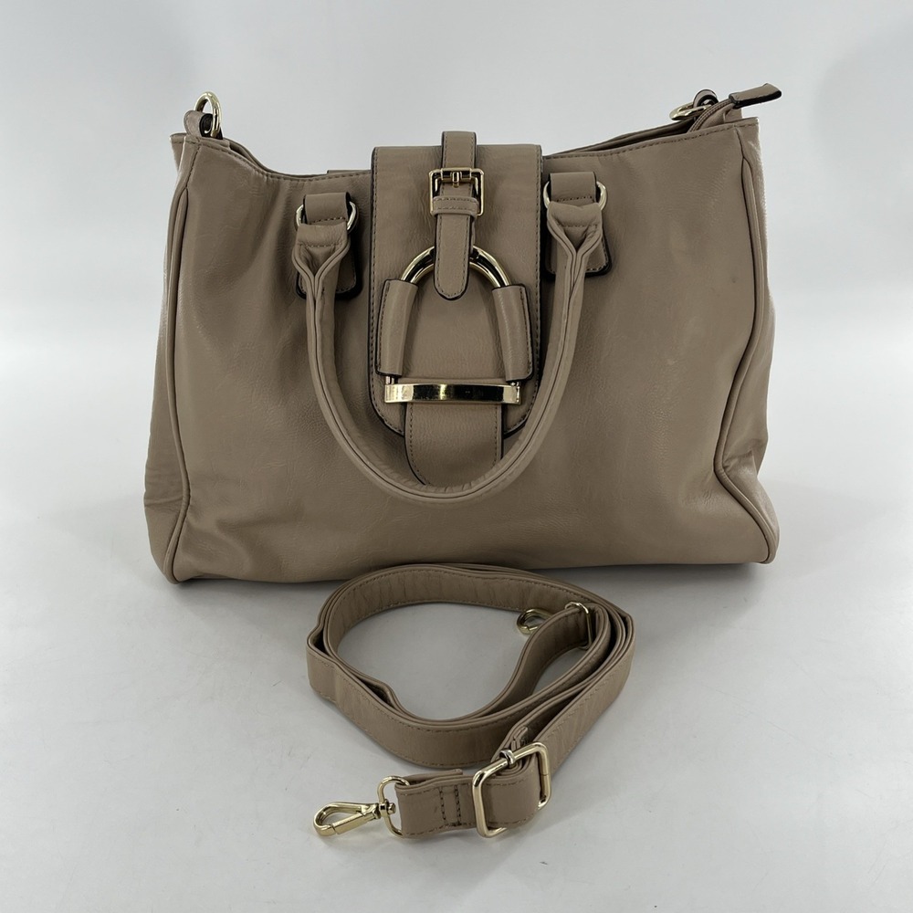Large Charming Charlie Handbag Satchel Crossbody Tote Purse Tan Beige Taupe Gold - Picture 5 of 16